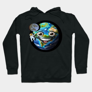 The astronaut hanging on the moon in front of the cute Earth Hoodie